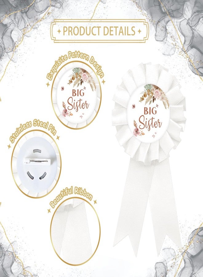 SUPERLUBY Pampas Grass Big Sister Tinplate Badge Pin, Boho Sister to Be Pin for Girl, Birthday Girl Button Pin, White Rosette Happy Birthday Button for Girl Celebration, Pampas Theme Baby Shower Party Favors - Image 2